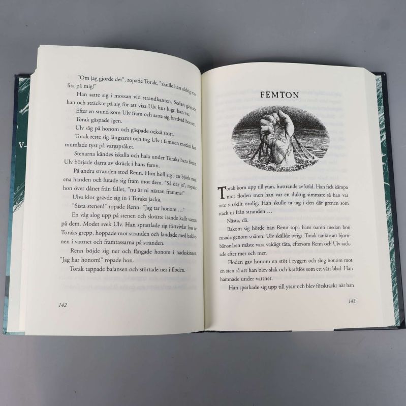 Uppslag från bok med text och en liten illustration