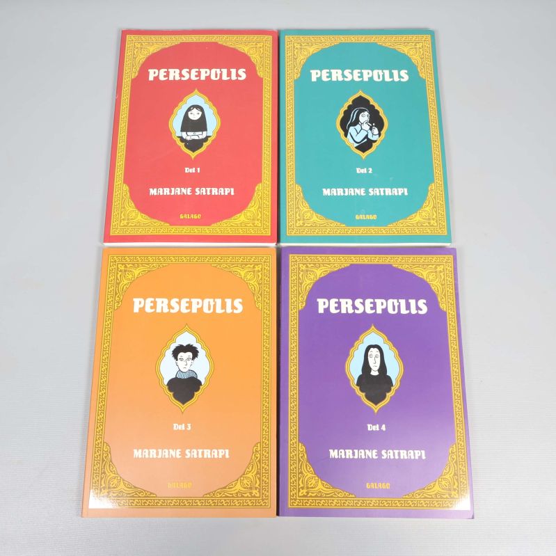 Fyra seriealbum Persepolis del 1 till 4 i olika färger