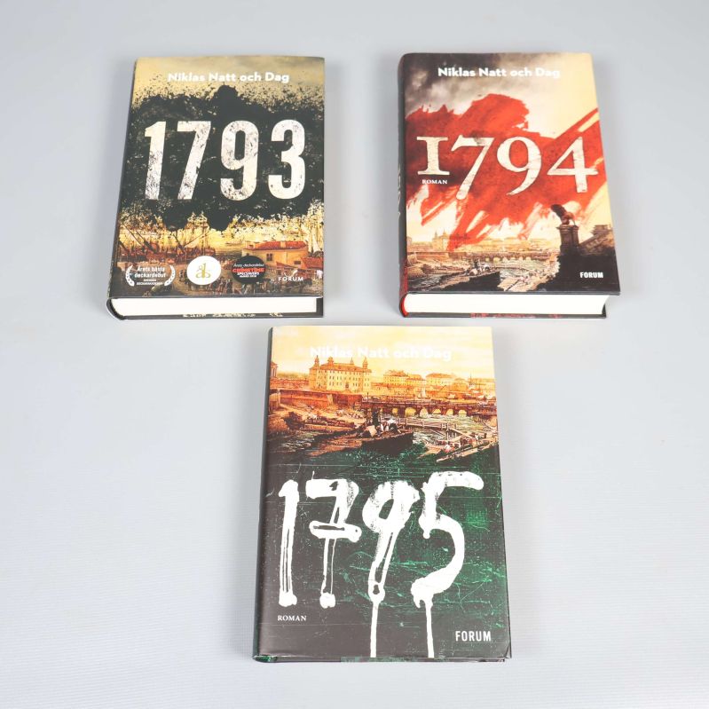 Tre böcker av Niklas Natt och Dag: 1793, 1794 och 1795, framsidor