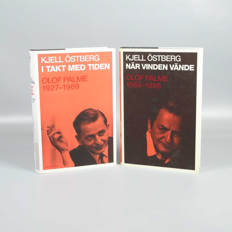 Två böcker om Olof Palme av Kjell Östberg med porträtt på omslagen