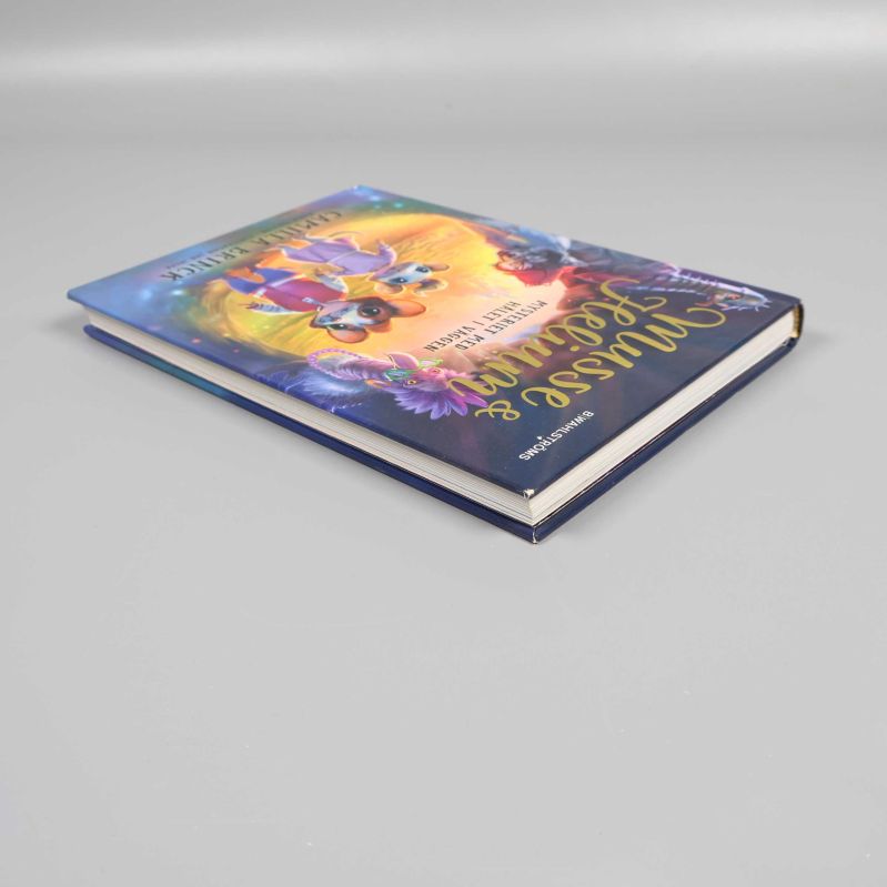 Barnbok sedd från snett ovanifrån med hård pärm och illustration