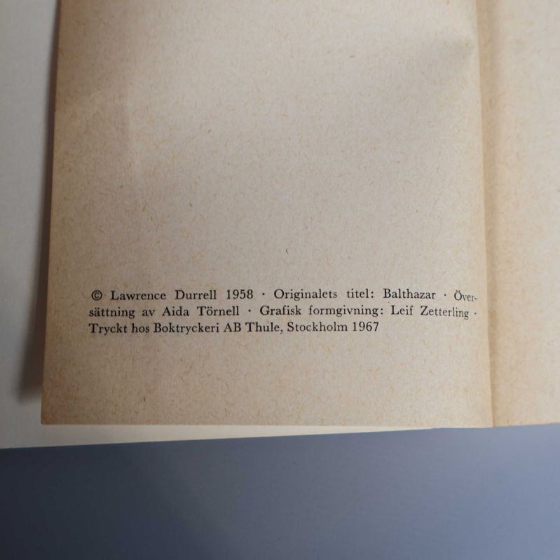 Tryckinfo för Balthazar med originaltitel och tryckår 1967