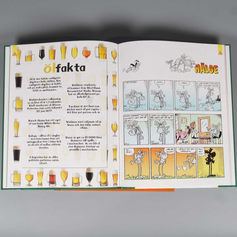 Ölfakta och serierutor uppslagna i Hälge-seriebok