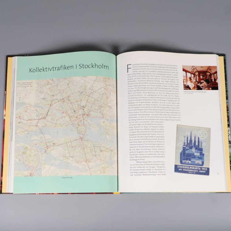 Uppslag om kollektivtrafiken i Stockholm, karta och bilder