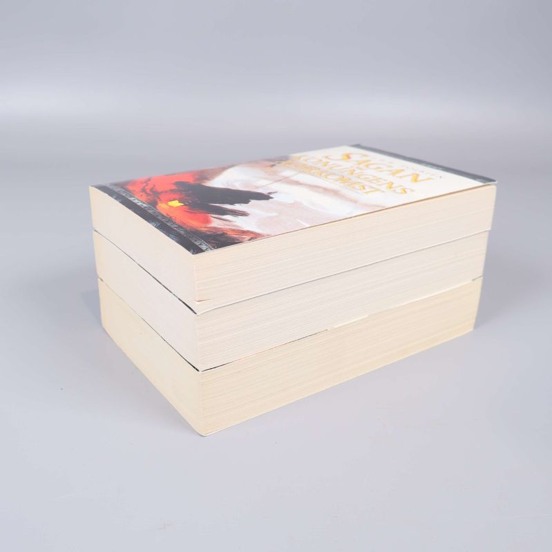 Sagan om ringen-böcker staplade med synliga boksidor