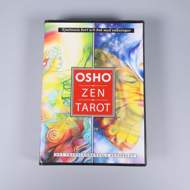 Färgstark framsida av Osho Zen Tarot-boxen med illustrationer