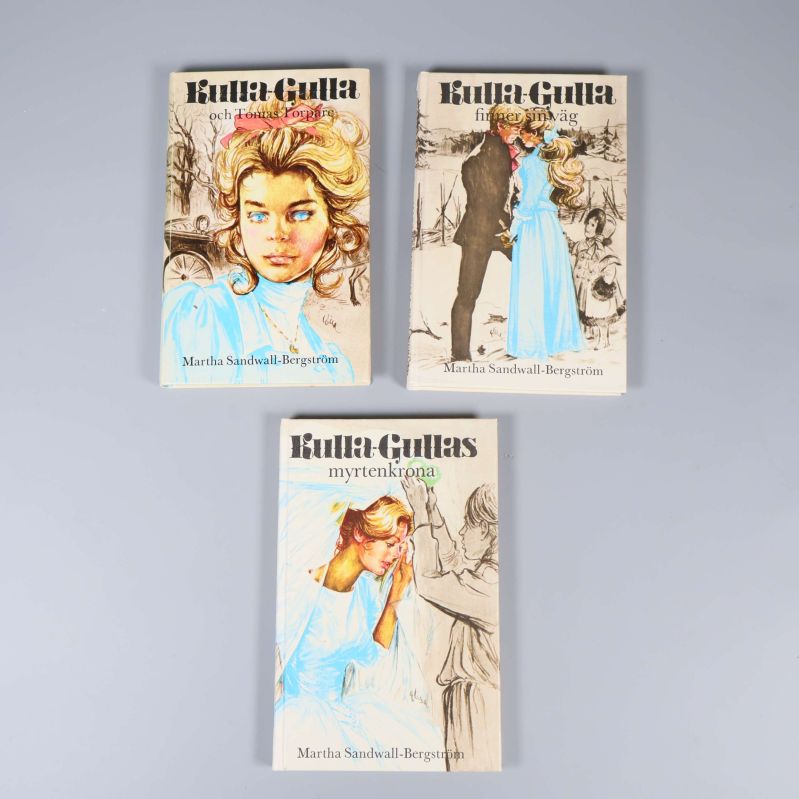 Tre böcker: Kulla-Gulla och Tomas torpare, Kulla-Gullas myrtenkrona, Kulla-Gulla finner sin väg, framsidor