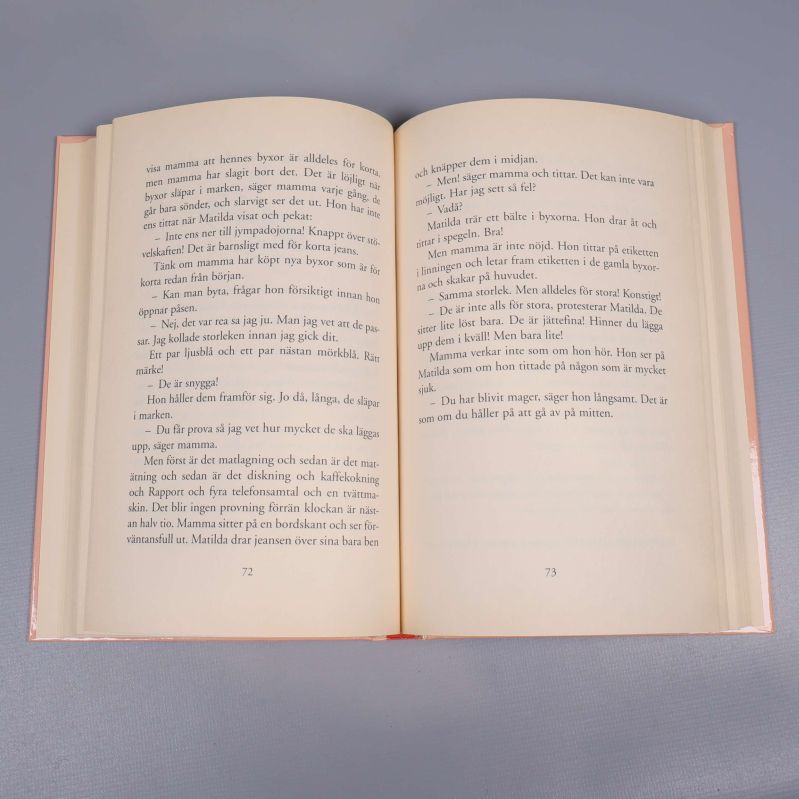 Uppslagna inlaga sidor med svart text i en av böckerna