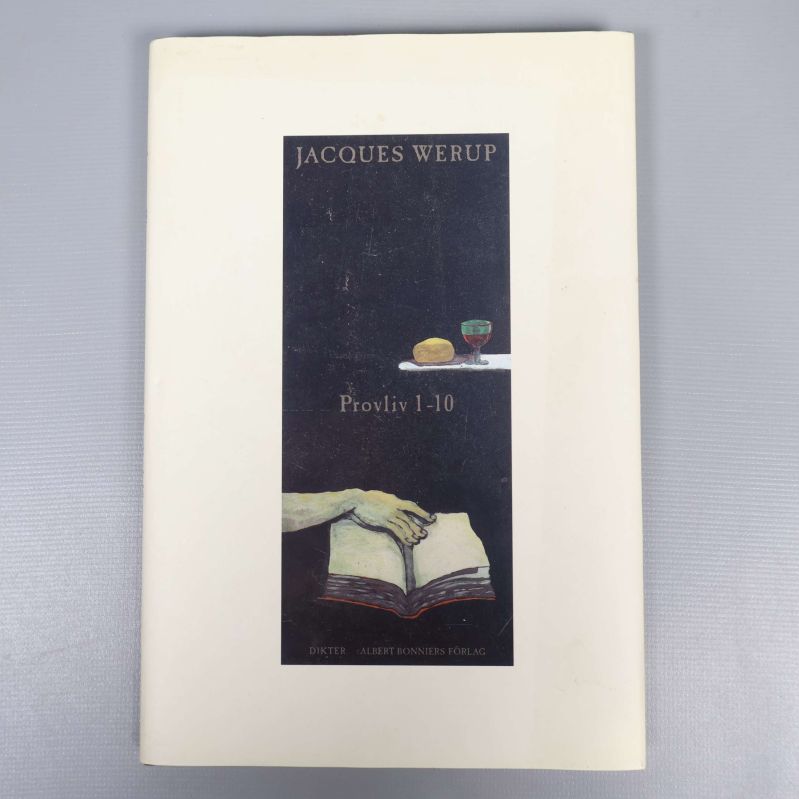 Framsida av boken Provliv 1-10 med konstnärligt motiv och vit bakgrund