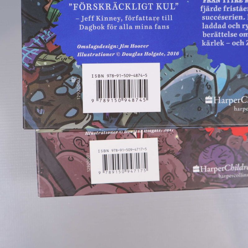 Två ISBN-nummer på baksidor av De sista barnen på jorden-böcker