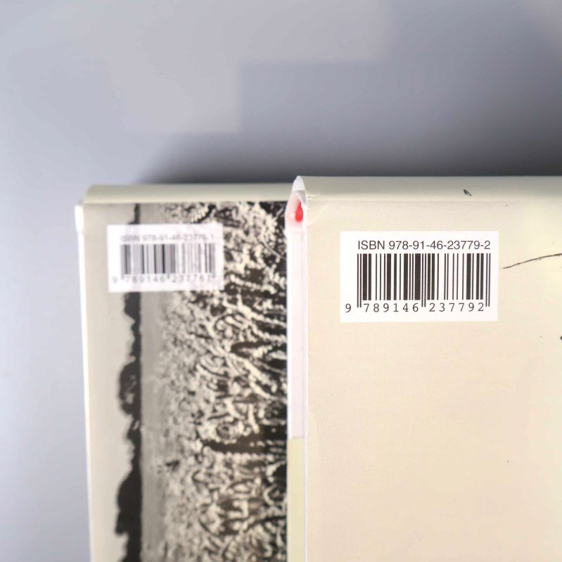 Närbild på två ISBN-etiketter med tydliga nummer