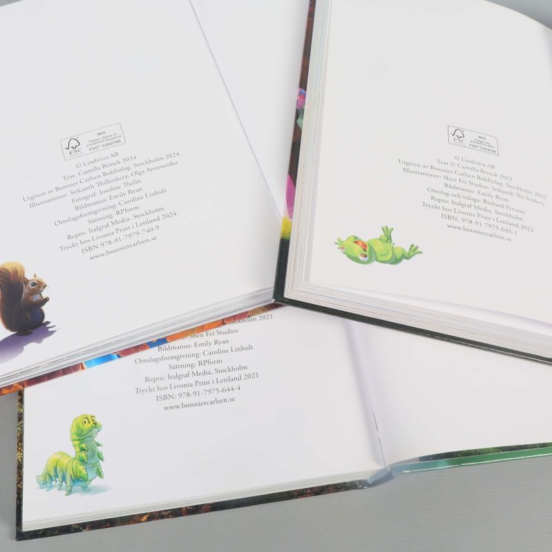 Innersidor med utgivningsinformation och ISBN för Musse & Helium-böcker