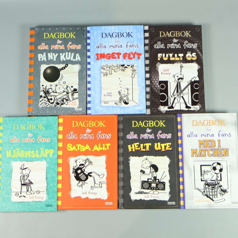 Alla sju böcker ur Dagbok för alla mina fans-serien upplagda med framsidorna synliga