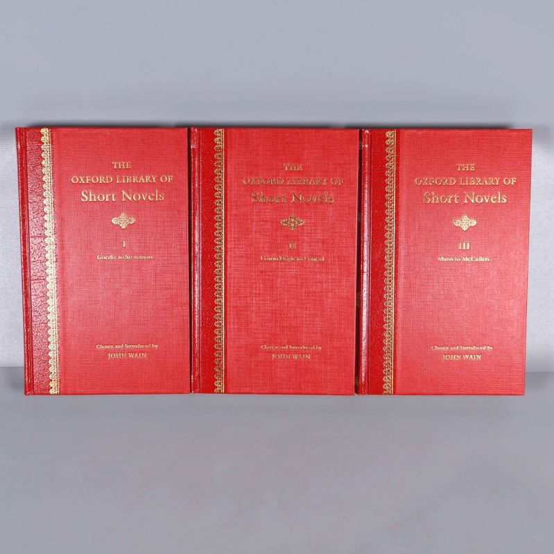 Framsidor på tre volymer av The Oxford Library of Short Novels