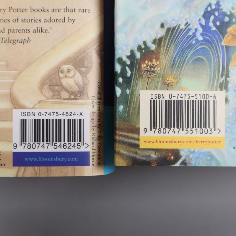 Tre ISBN på baksidan av Harry Potter-böcker