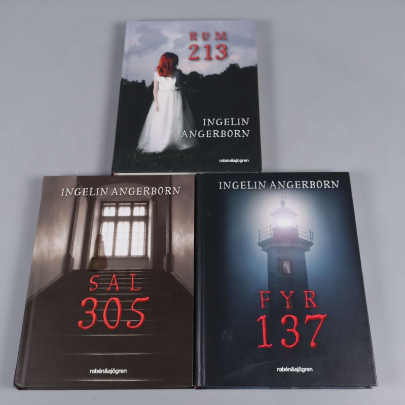 De tre böckerna Rum 213, Sal 305 och Fyr 137 av Ingelin Angerborn utan box
