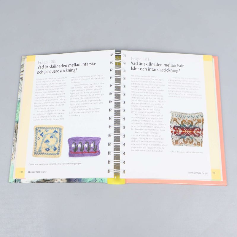 Uppslag ur boken med tips om intarsia- och fair isle-stickning