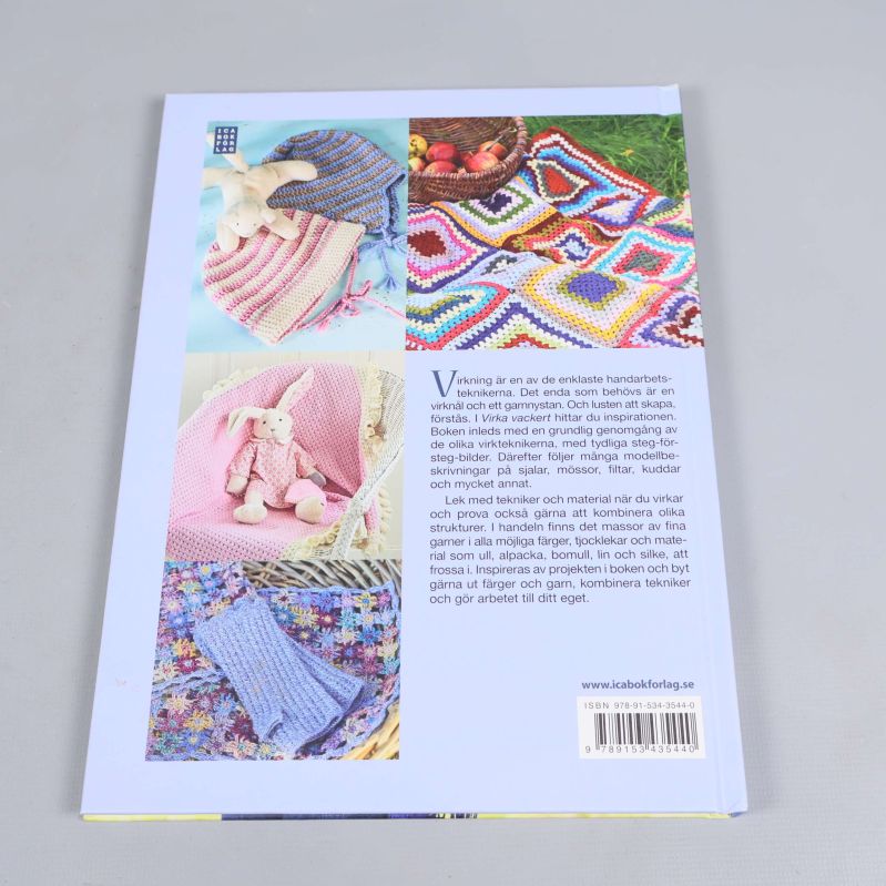 Baksida av boken Virka vackert med färgglada virkprojekt