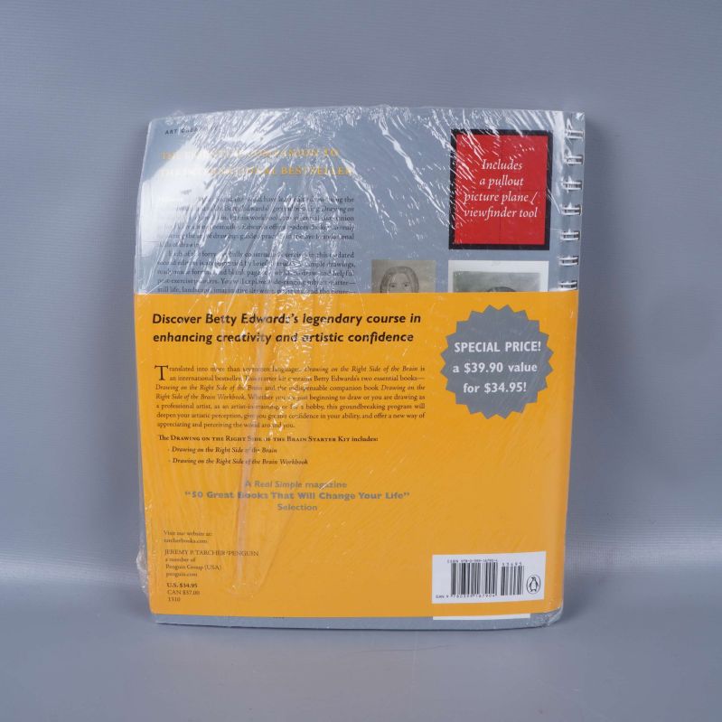Baksida av Drawing on the Right Side of the Brain Starter Kit, inplastad förpackning