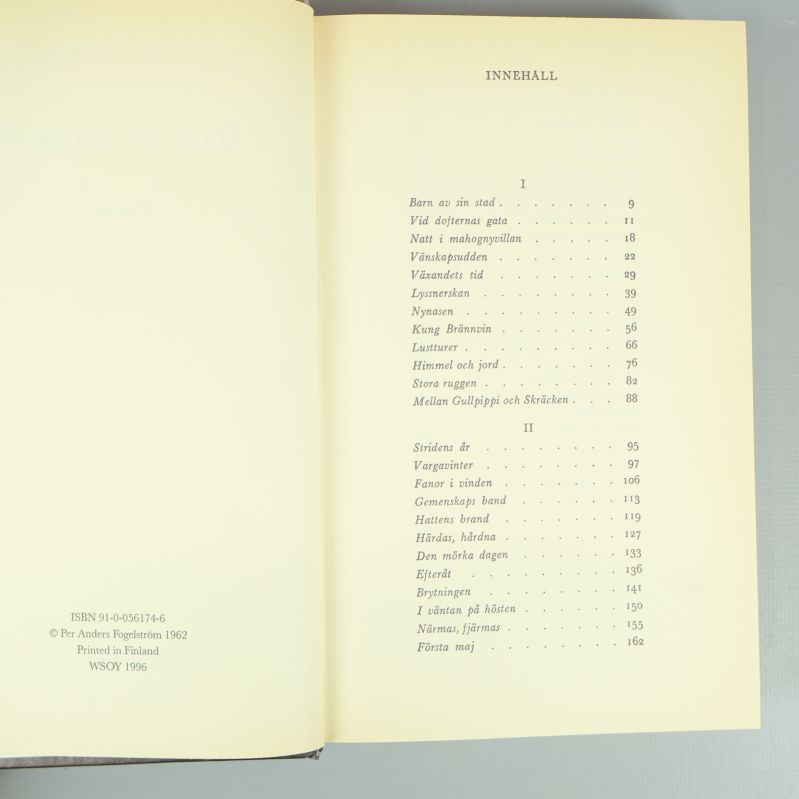 Innehållsförteckning och ISBN-nummer för en av böckerna