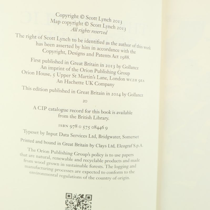 Copyright-sida med ISBN till The Republic of Thieves