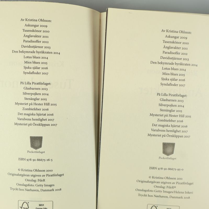 ISBN och utgivningsinformation på inlaga i båda böckerna