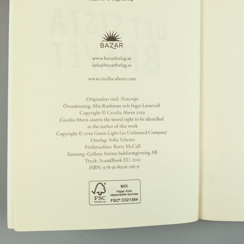 Första sidan i boken visar ISBN och tryckinformation