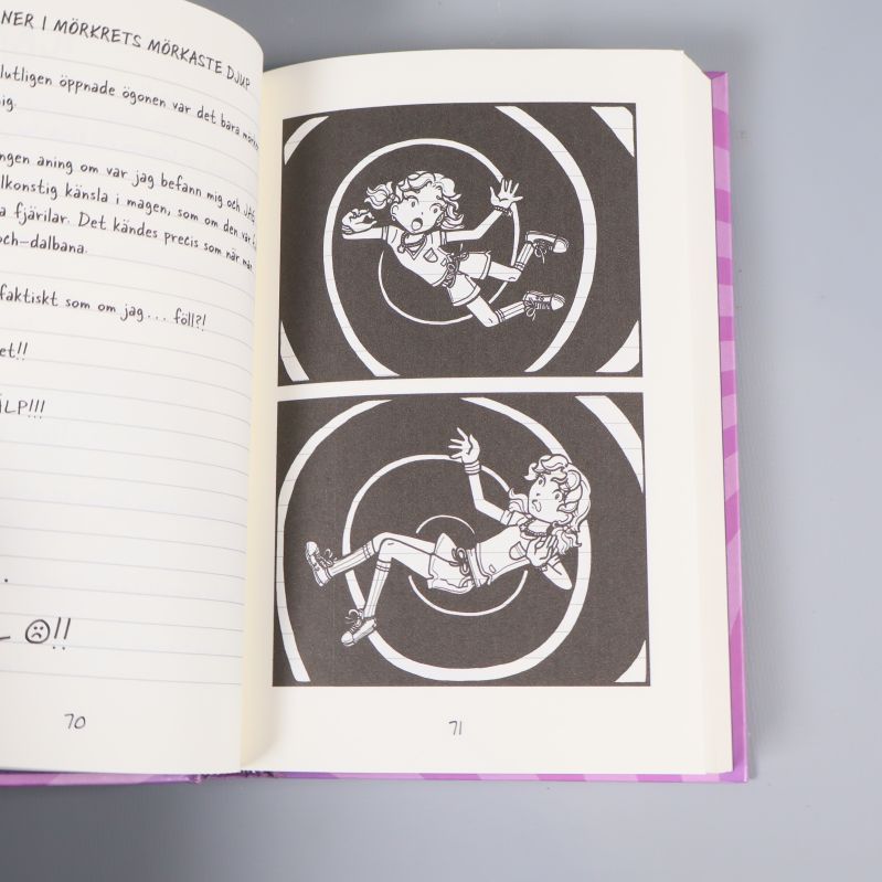 Två helsidesillustrationer från Nikkis dagbok #8, sidor 70 och 71