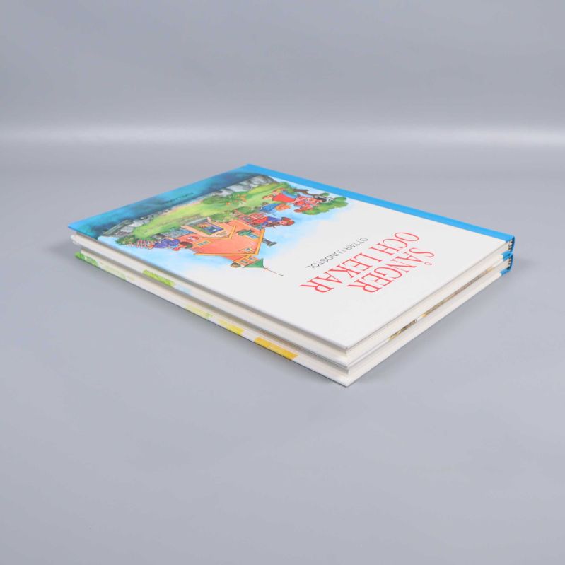 Två böcker staplade på varandra med framsida synlig och lätt vinkel