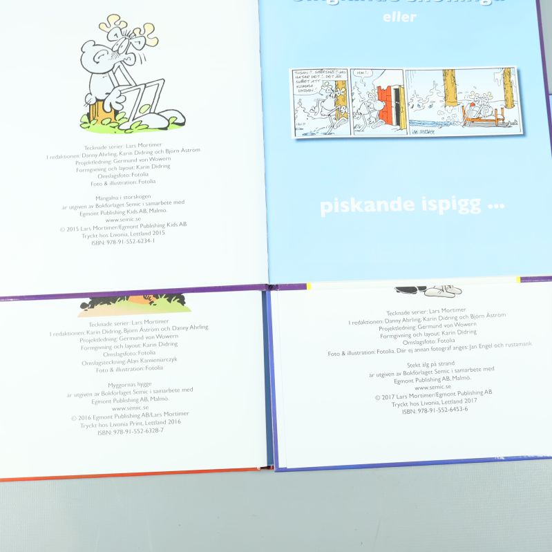 Uppslagna titelsidor med copyright och ISBN till Hälge 17–19