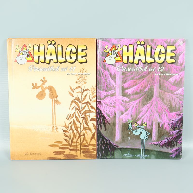 Framsidor på Hälge Presentbok nr 11 och 12, färgglada omslag