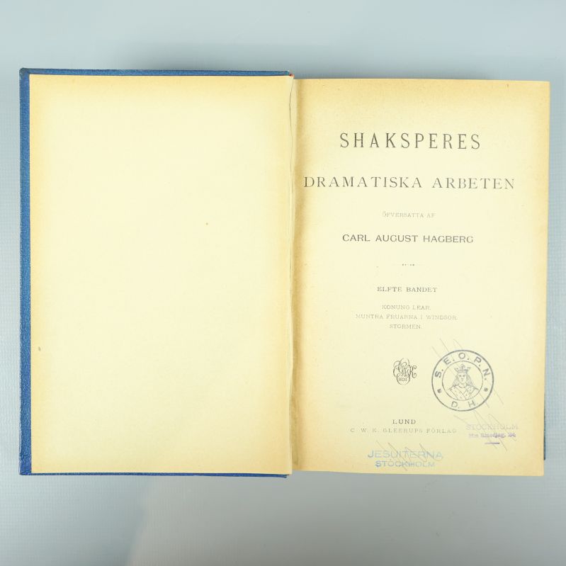 Titelblad för Shaksperes dramatiska arbeten översatt av Carl August Hagberg