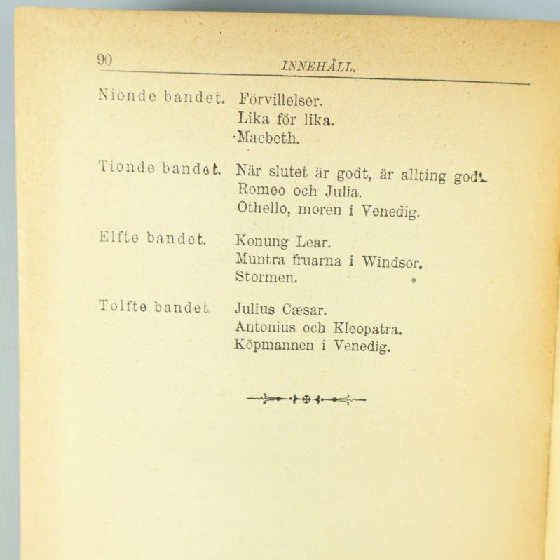 Innehållsförteckning för nionde till tolfte bandet i samlingen