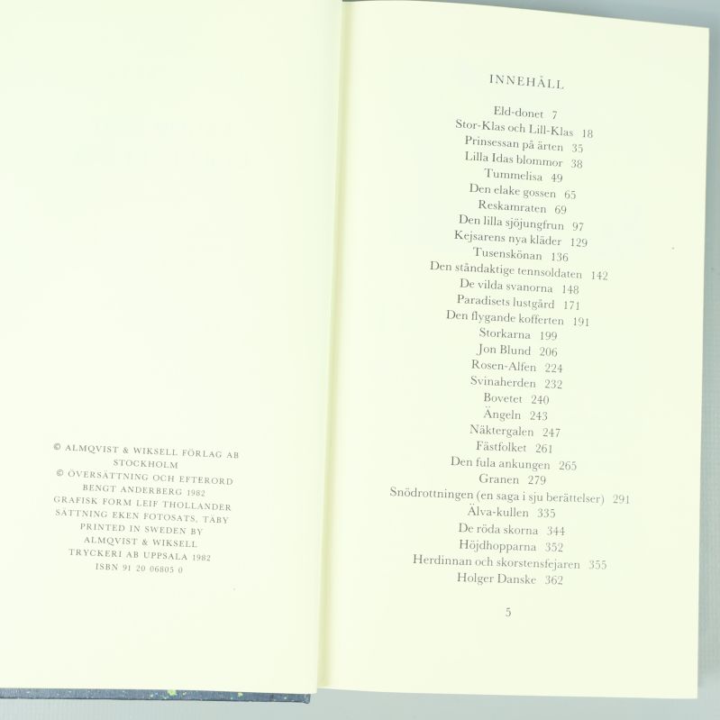 Innehållsförteckning från Sagor och berättelser av H.C Andersen