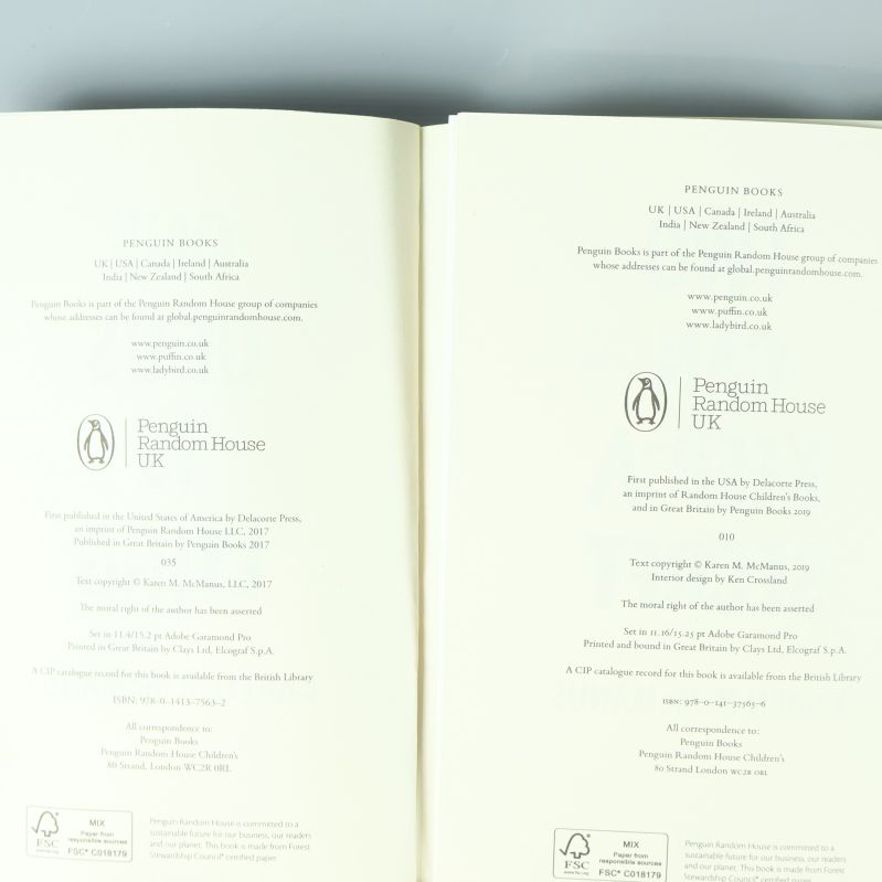 Närbild på copyright-sidor med utgivningsinformation och ISBN för One Of Us Is Lying och One Of Us Is Next
