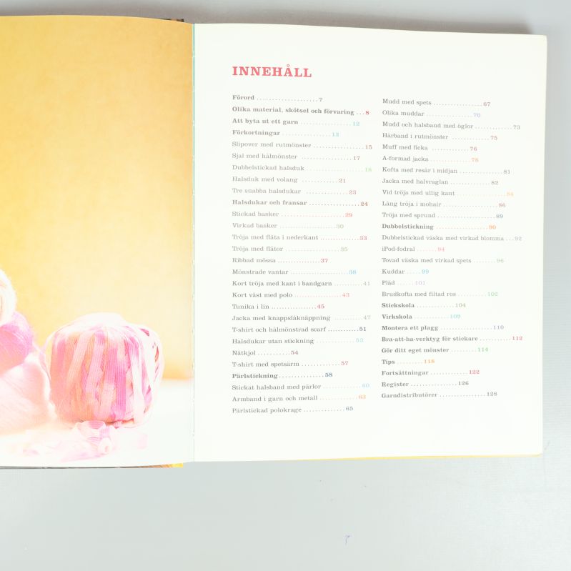 Innehållsförteckning i boken Sticka med olika stickprojekt listade