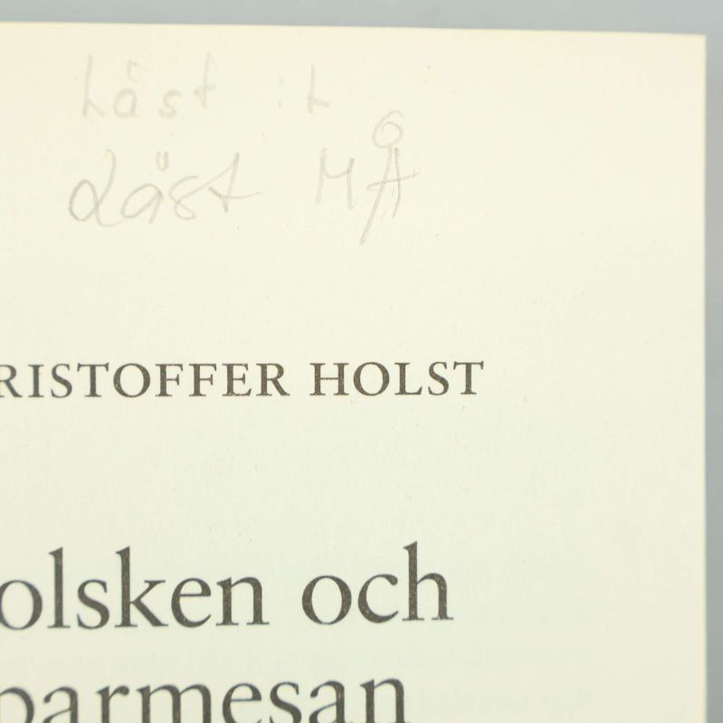 Blyertsanteckning på inledande sida av Solsken och parmesan