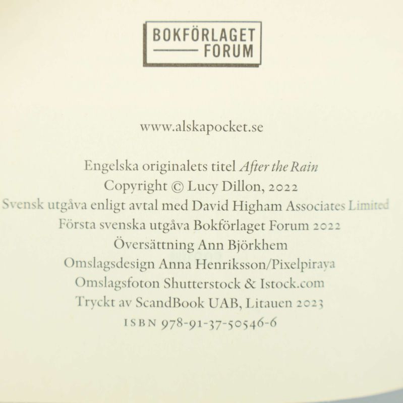 Närbild på bokinformation och ISBN i Efter regn