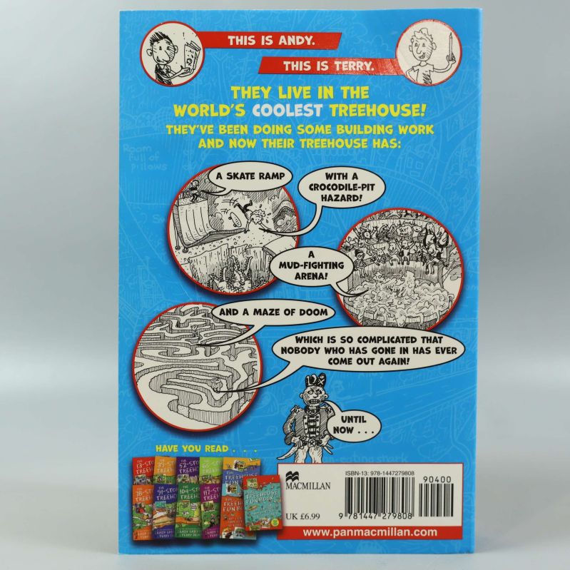 Baksidan av The 26-storey Treehouse med beskrivning och ISBN