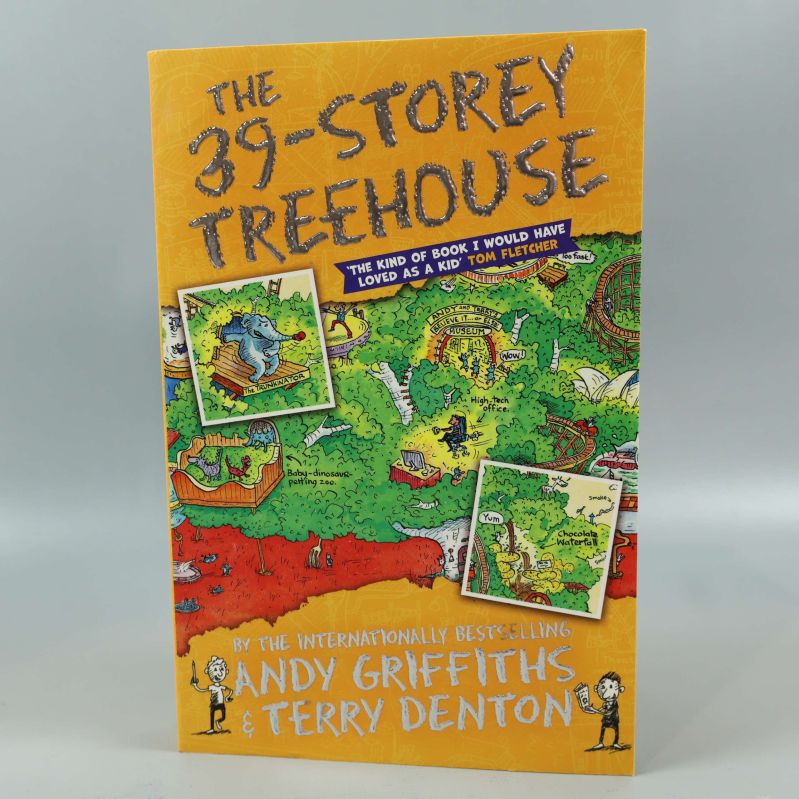 Framsida av The 39-storey treehouse av Andy Griffiths & Terry Denton med färgglad tecknad design