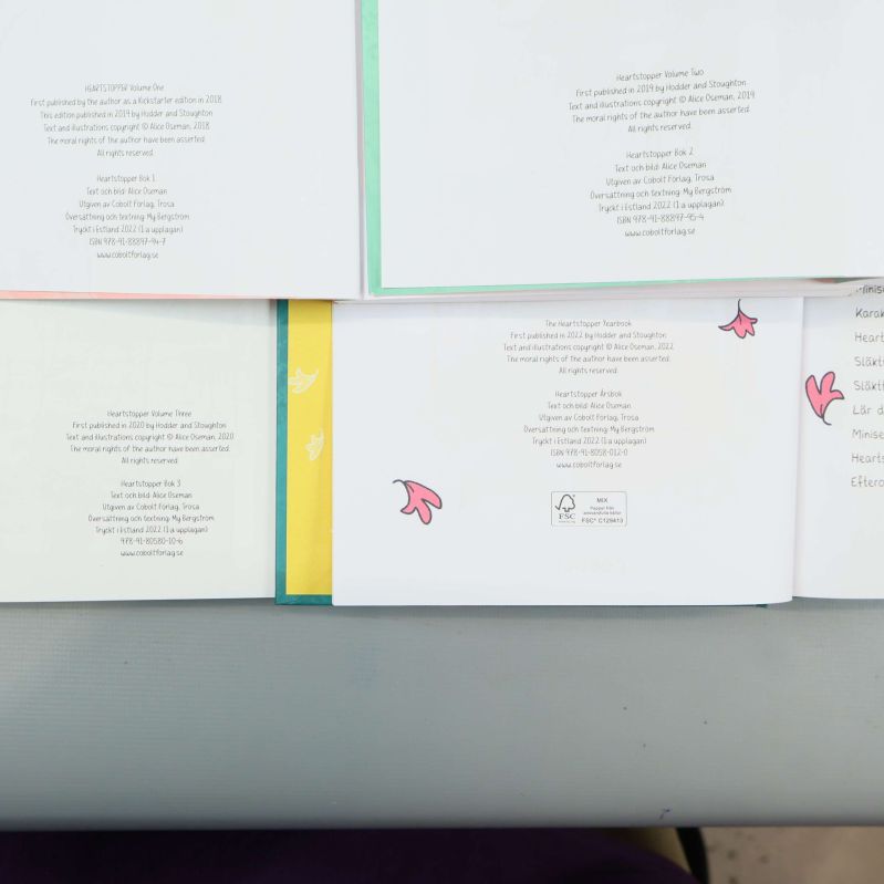 Copyrightsida i Heartstopper med information och ISBN-nummer