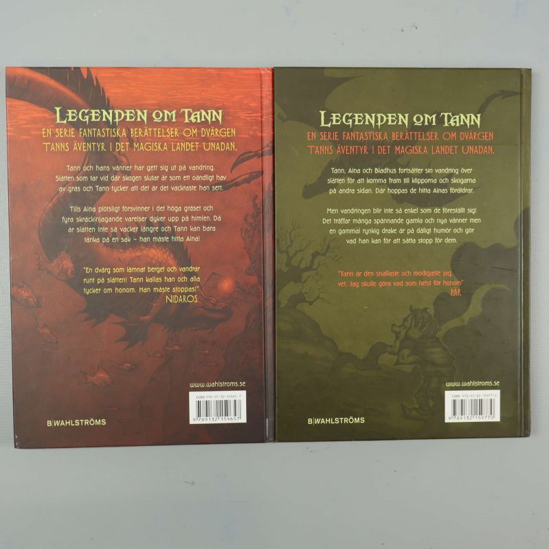 Baksidor av Legenden om Tann-böckerna med text om handling och äventyr