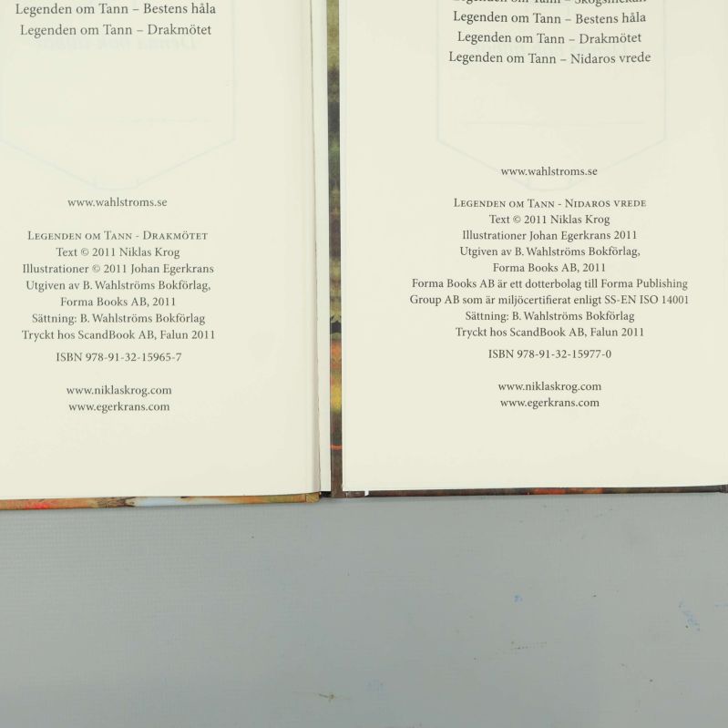 Titelsidor och ISBN-information till Legenden om Tann: Drakmötet och Nidaros vrede