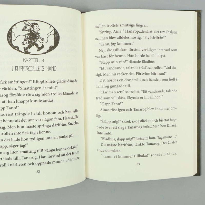 Uppslag ur Legenden om Tann med kapitel och text samt liten illustration