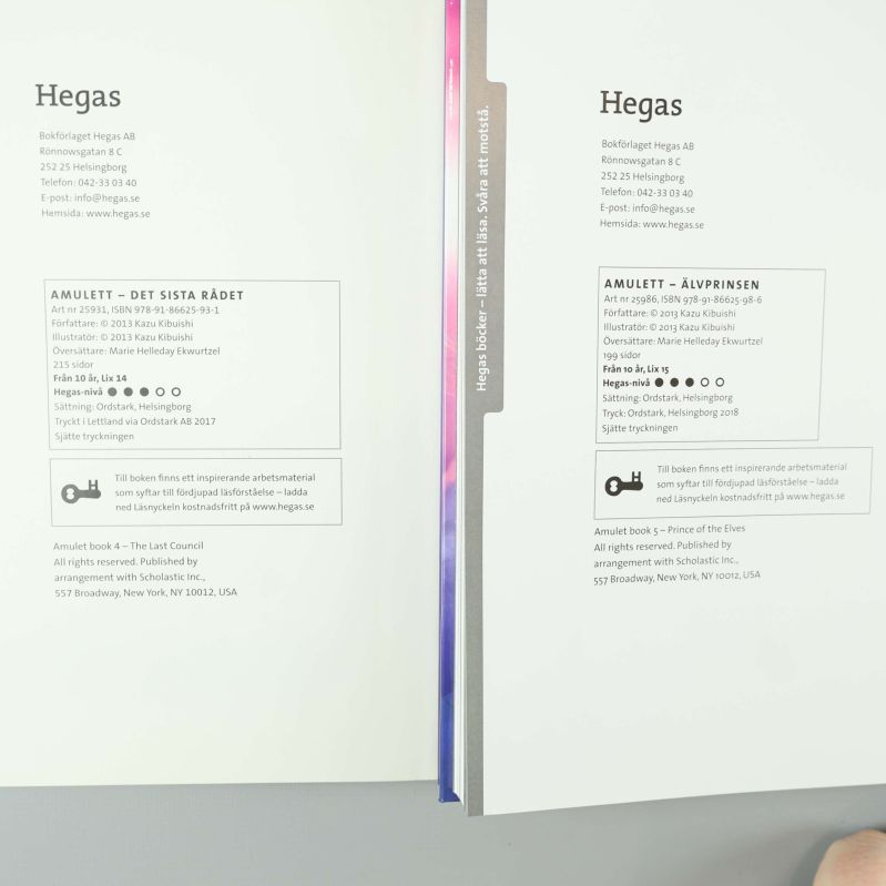 Publiceringsuppgifter och ISBN-information för båda Amulett-böckerna