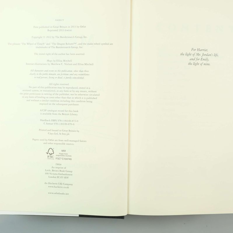 Copyrightsida med ISBN för A Memory of Light