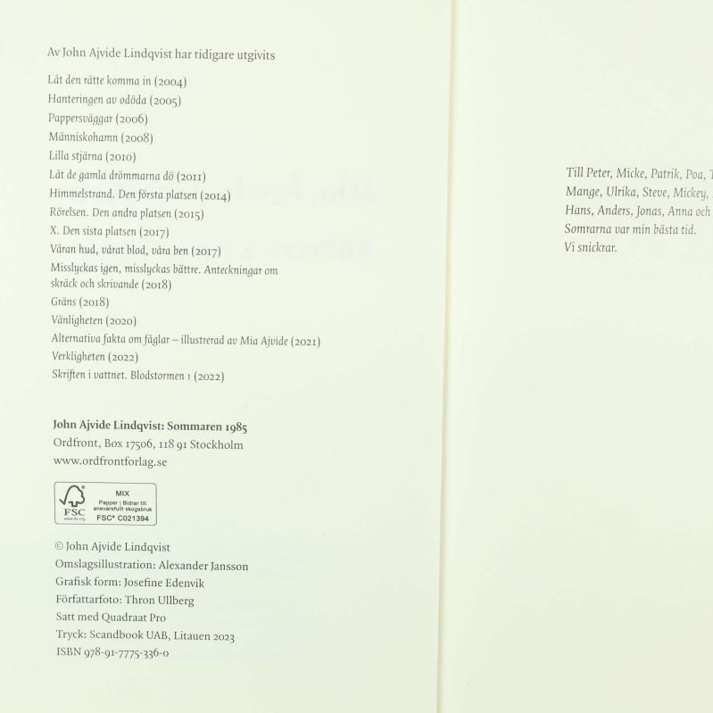 Tryckår, ISBN och utgivningsinformation för Sommaren 1985 visas tydligt