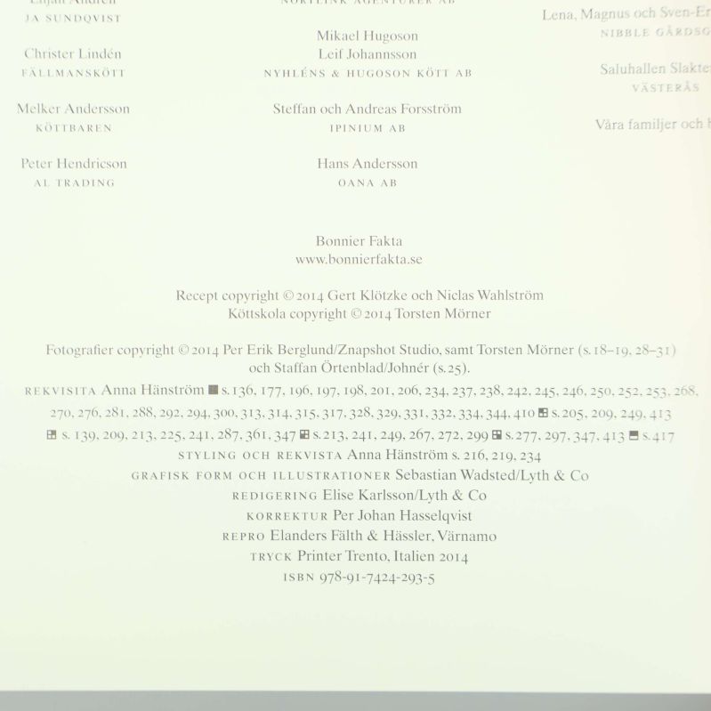Tryckår, copyright och ISBN-sida från boken Bra kött från nos till svans