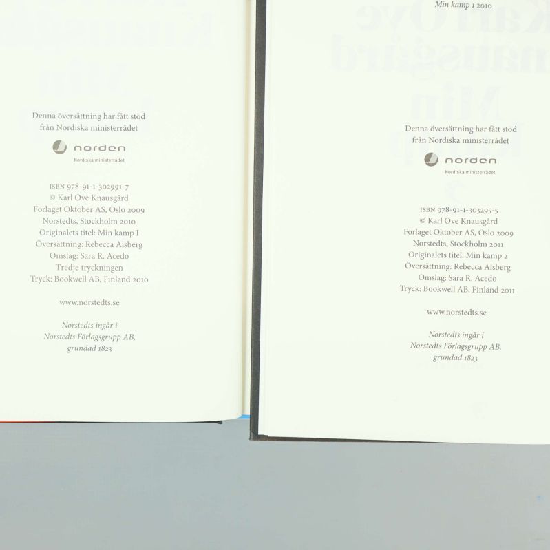 Förstasida med ISBN och utgivningsinformation till Min kamp 1 och 2