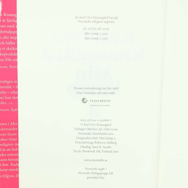 Förstasida med ISBN och utgivningsinformation till Min kamp 3